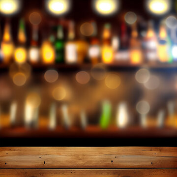 Beer restaurant bar, bar tabletop, blurred background - AI generated image