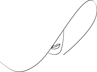 Abstract linear woman in hat. Minimal portrait. Head fashionable accessory. One line continuous. Beauty and glamour concept. Cap headgears for lady. Hand drawn vector illustration.