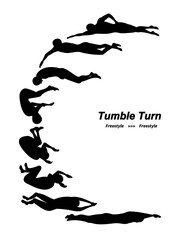 クイックターンのイラスト　クロールのターン　シルエット