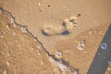 Fototapeta na wymiar Sand top view of the sea coast or desert, texture close-up.