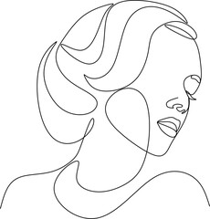 Continuous line drawing of Portrait of a Beautiful Woman's face. The Concept of Skin Beauty Care for young female models. Fashion beauty model with a white background. Vector