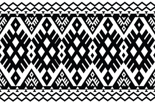 Aztec motif native Traditional black and white geometric ethnic seamless repeat pattern.Tribal traditional style. Design for clothing, carpet, fashion, home decor, textile