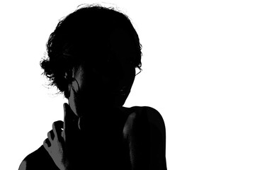 Silhouette of woman posing on white background