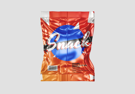 Snack Metallic Pouch Packaging Mockup