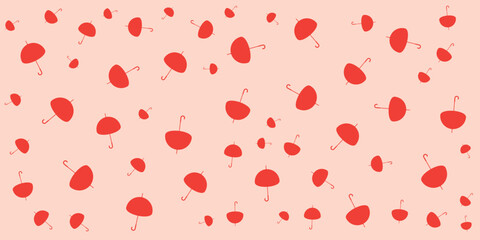 Red Umbrellas Pattern on Wide Scale Pink Vector Background, Design Template