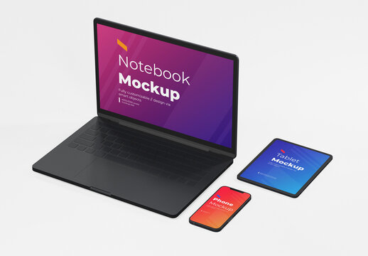 Laptop Computer With Smart Devices Mockup