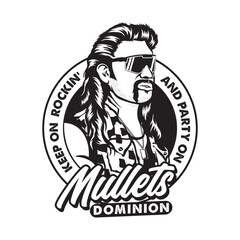 A man with mullet hair style and red neck shirt, good for club logo and t shirt design