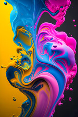 vibrant gradient colorful abstract pink, blue, yellow, ink splatter swirl wave, elegant liquid flow texture pattern (generative ai) 3d render, vertical iphone, apple, samsung wallpaper backdrop