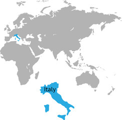 The map of Italy is highlighted in blue on the map of Europe