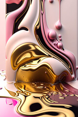 artistic fluid gold & silver, pink & yellow apple/mac fluid swirl vertical phone wallpaper, elegant abstract liquid metal swirl gold & silver, pink & yellow  (generative ai) 3d render, vertical iphone