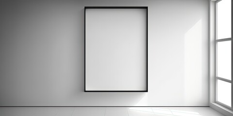 Empty blank frame in neutral room interior. Generative AI illustration.