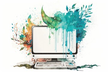 Fototapeta na wymiar Computer watercolor on the white background (Generative AI)