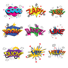 comic word comic speech bubble with zap pow wtf boom text comic pop art balloons vector set  Vector Stock Illustration