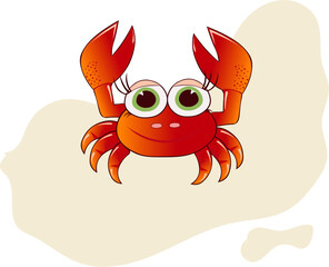 Vector illustration of  cute crab. Template for social media posts, stories, banners. Cute hand drawn sea animal, for kids, books, applications, covers, wallpapers, stickers, business cards