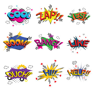 comic word comic speech bubble with zap pow wtf boom text comic pop art balloons vector set  Vector Stock Illustration