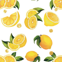 A seamless lemon pattern on a white background.