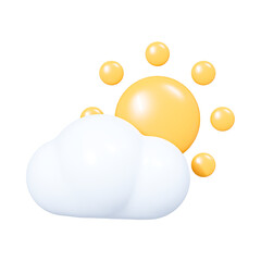 3D Cloud with Sun. Weather forecast emoji. Cartoon creative design icon. 3D Rendering