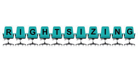 A vector of office chair with the rightsizing word on it.
