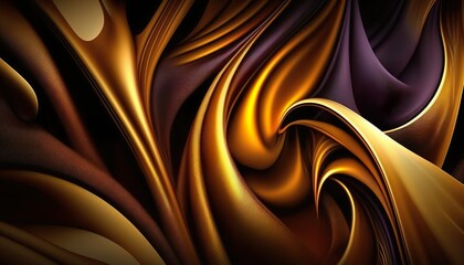 abstract fractal background with golden waves (Generative AI)