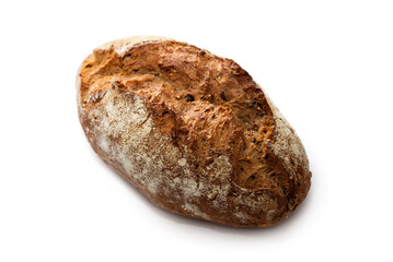 Panino integrale ai cereali, isolato su fondo bianco, cibo italiano 
