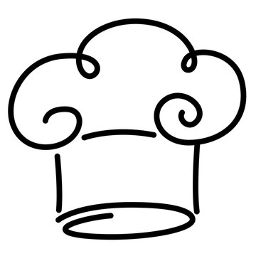 recommend clip art: Chef hat line art, chef hat symbol, black line on white background.