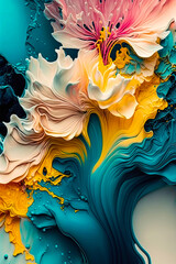 artistic fluid  yellow, white, pink, teal, blue apple/mac fluid swirl paint, vertical phone wallpaper, elegant abstract(generative ai) 3d render, vertical iphone, apple, samsung wallpaper backdrop, vi