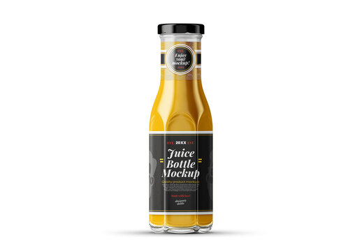 Glass Juice Bottle Mockup With Black Cap