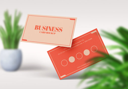 Floating Business Card Mockup Front and Back View