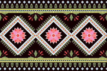 Beautiful creative motif geometric floral ethnic traditional seamless pattern. Mexican, American, Indian, Indonesian, Thai, Moroccan, Pakistani style. Design for carpet, clothing, fabric,fashion, tile