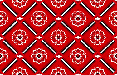 Slavic floral ethnic seamless pattern with red background. Traditional, Polish, Russian, Ukrainian, Czech, Serbian, Croatian,Slovene, European style. Design for fabric, wallpaper, clothing, wrapping.