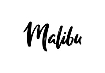 Malibu CA Lettering. Handwritten City name. Vector design template.