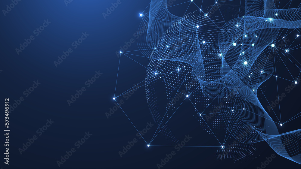 Poster Global network connection illustration. World map point and line composition concept of global business. Global internet technology. Big data visualization illustration