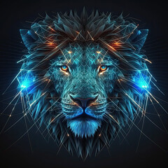 fierce Lion, Neon network strings. Generative AI