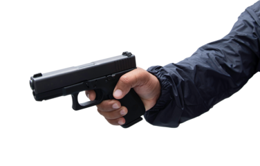 Burglar or terrorist. Holding pistol in various poses on background isolated with clipping path.transparent background. png.file