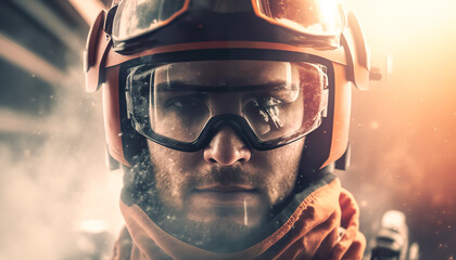 Male electrician in safety glasses, generative Al.