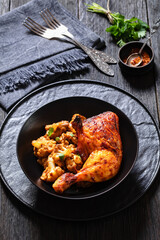 baked chicken leg with spicy roast cauliflower