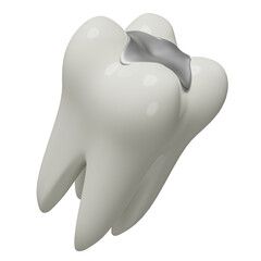 3d dental molar teeth model icon with filling material isolated. dental examination of the dentist, health of white teeth, 3d render illustration