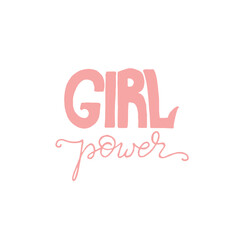 Girl Power - a feminist slogan. GRL PWR handwritten lettering. Woman motivational phrase.