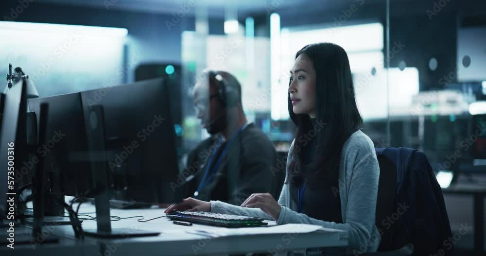 Poster Professional QA Engineer Finds and Fixes Bugs in a Program or App Before the Launch, Collaborating with Developers Online. Asian Quality Specialist Working in Artificial Intelligence Industry