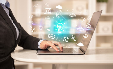 Businessman working on laptop with new business concept