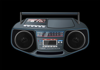 Boombox vector illustration. 80s technology. 90s music player. Retro style 90s boombox illustration.