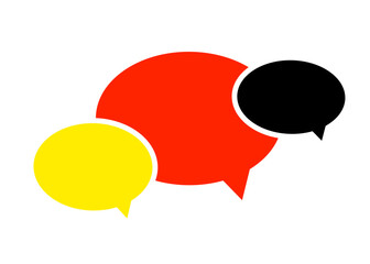 Three Bubble Speeches in a Colors of German Flag (Yellow, Red and Black): Learning German Language Concept, Speaking Club Icon