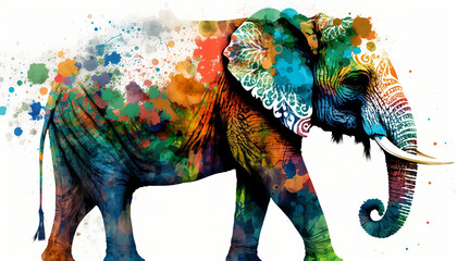 Obraz premium Decorated Elephant for Holi Celebration, Vibrant Hues and Traditional Designs, Holi colors festival in India, Generative AI