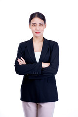 portrait of a confident young business woman looking at camera isolated on white background. Portrait business concept.
