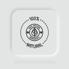 100 percent natural ingredients symbol. Thin line icon for package of organic product. Modern vector illustration.