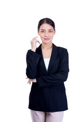 portrait of a confident young business woman looking at camera isolated on white background. Portrait business concept.