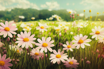 Fototapeta premium daisies in a field, Generative AI Art Illustration