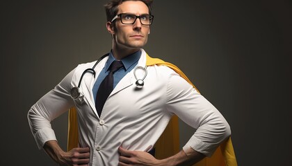 Doctor super-hero illustration of a doctor in hero pose generative ai.