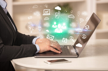 Businessman working on laptop with new business concept