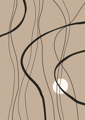 Modern abstract boho poster. Earth tones organic shapes. Contemporary design for poster, banner,greeting card, flyer, social media post, story. Minimalist mid century style vector Illustration. © Anna